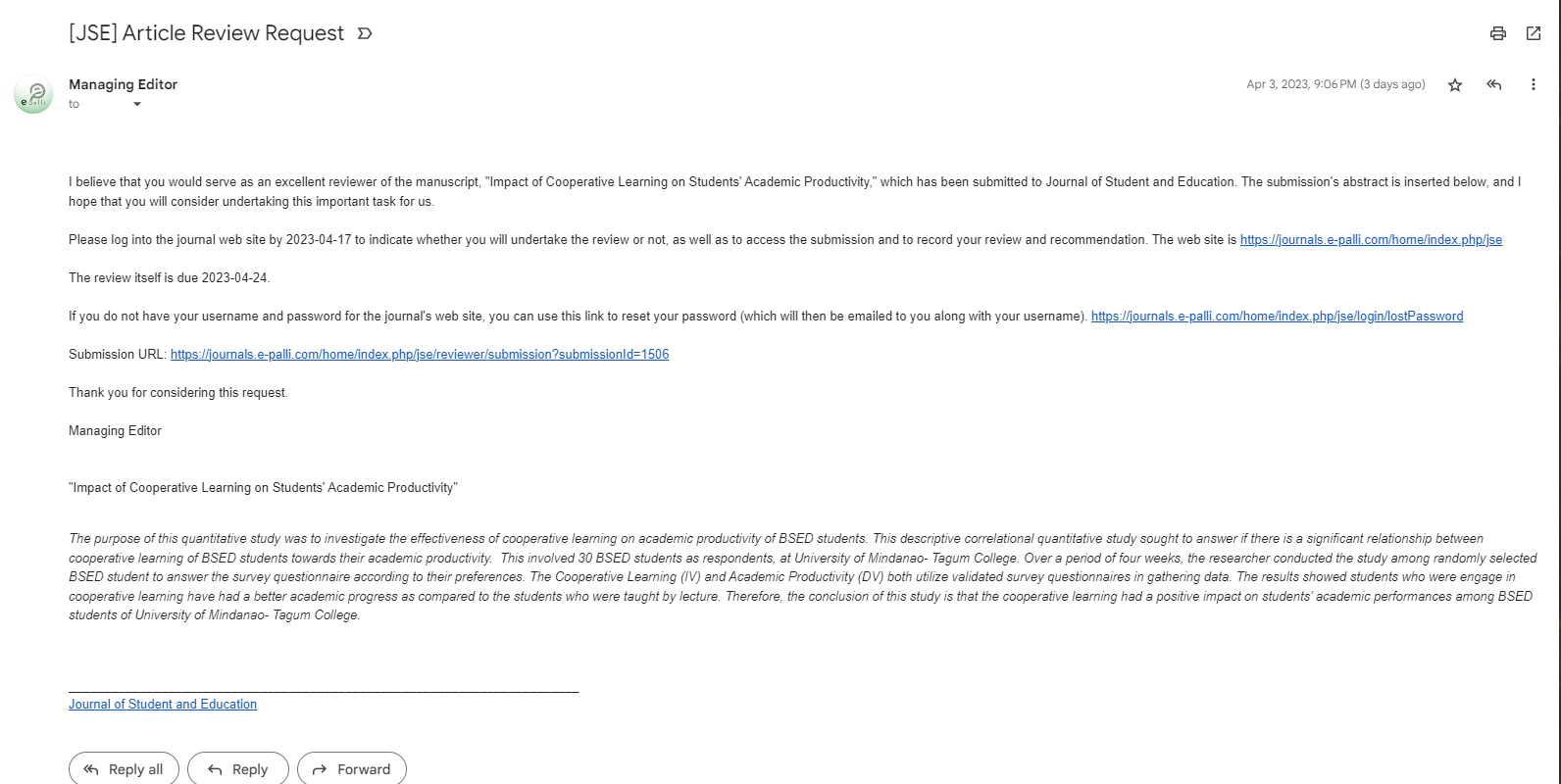 Review request email
